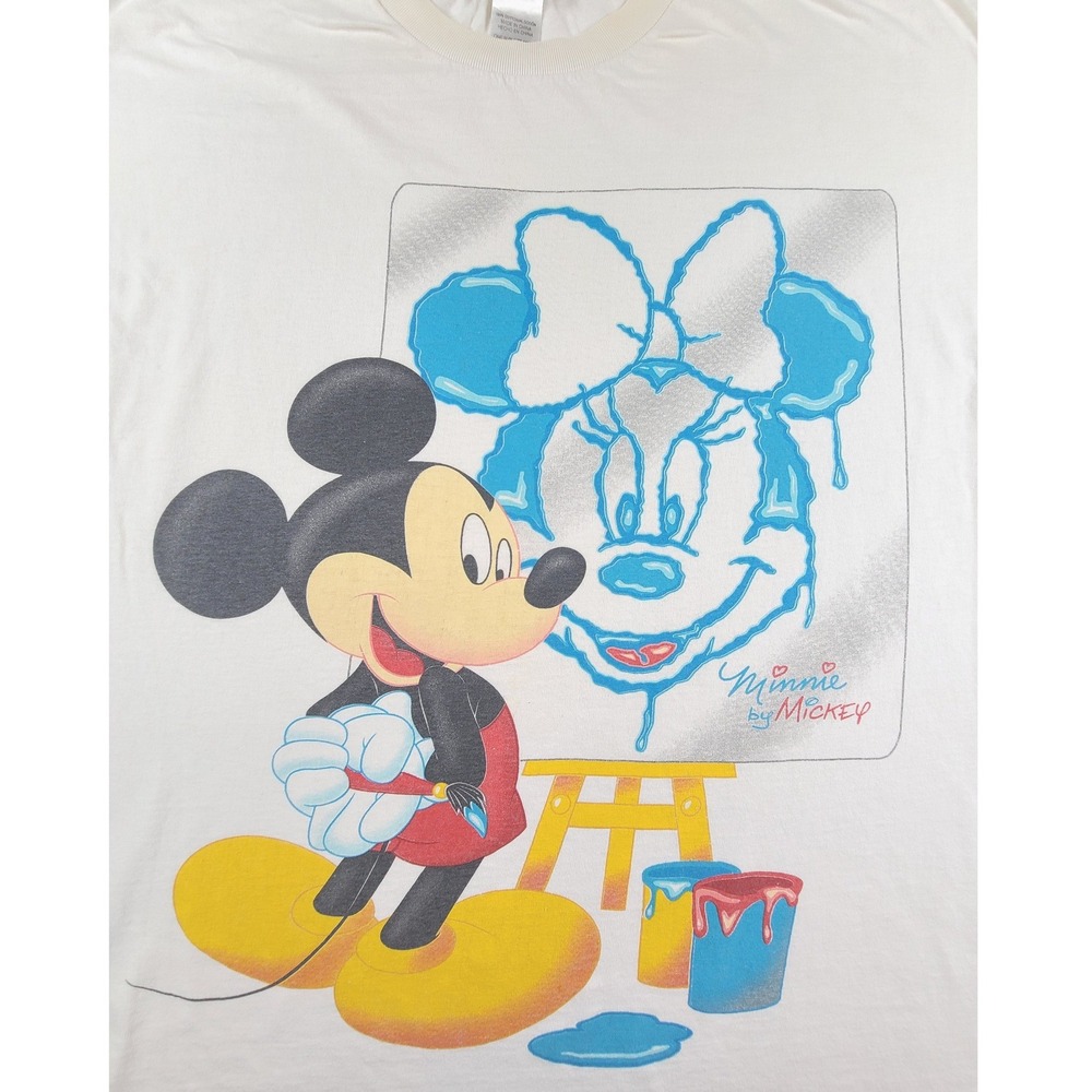 Vintage Disney Mickey Mouse Minnie Artist Graphic T-Shirt Mens FITS 3XL White‎